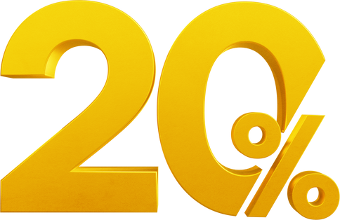 Golden twenty percent sign, 20% off, Sales concept